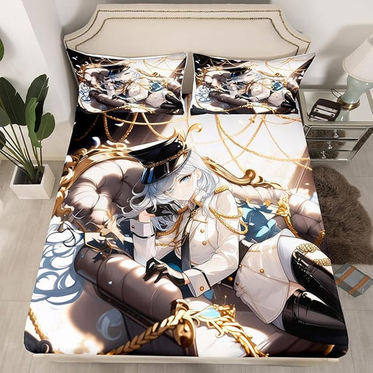 Erosebridal Anime Girl Twin Bed Sheets for Kids, Kawaii Japanese Anime Bedding Set Cartoon Girl Fitted Sheet for Girls Boys Teens Men Room, Japanese Animation Sheets, 1 Pillow Case
