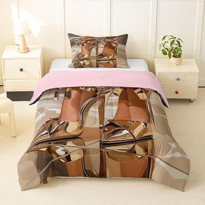 Erosebridal High-Heels Girlish Girls Comforter Set Twin Size Romantic Fashion Bedding Set Fashionable Gorgeous Quilt for Kids Children Women Bedroom Decor Modern Minimalist Gold Down Comforter
