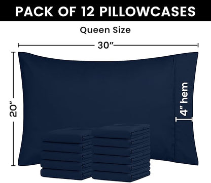 Utopia Bedding Queen Pillow Cases - 12 Pack - Envelope Closure - Soft Brushed Microfiber Fabric - Shrinkage and Fade Resistant Pillow Covers Queen Size 20 X 30 Inches (Queen, Navy)