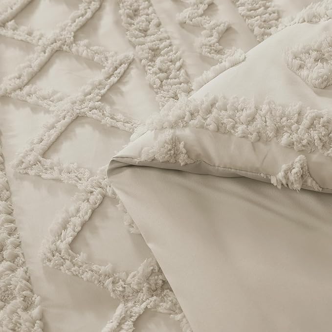 WRENSONGE Full Size Comforter Set with Sheets - 7 Pieces Beige Tufted Bed in a Bag Full Shabby Chic Bedding Sets with 1 Comforter, 2 Sheets, 2 Pillowcases & 2 Shams