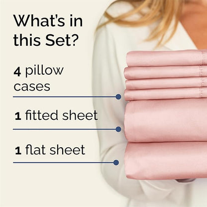 Queen 6 Piece Sheet Set - Comfy Breathable & Cooling - Ultra-Soft Hotel Luxury Bedding Set with 8-16 Inch Deep Pockets - 1 Flat & 1 Fitted Sheet & 4 Pillowcases - Wrinkle Free & Easy Care - Baby Pink