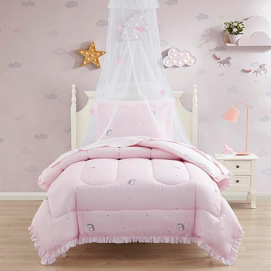 Kids Bedding Set Bed in a Bag for Boys and Girls Toddlers Printed Sheet Set and Comforter , Twin, Rainbow Unicorn