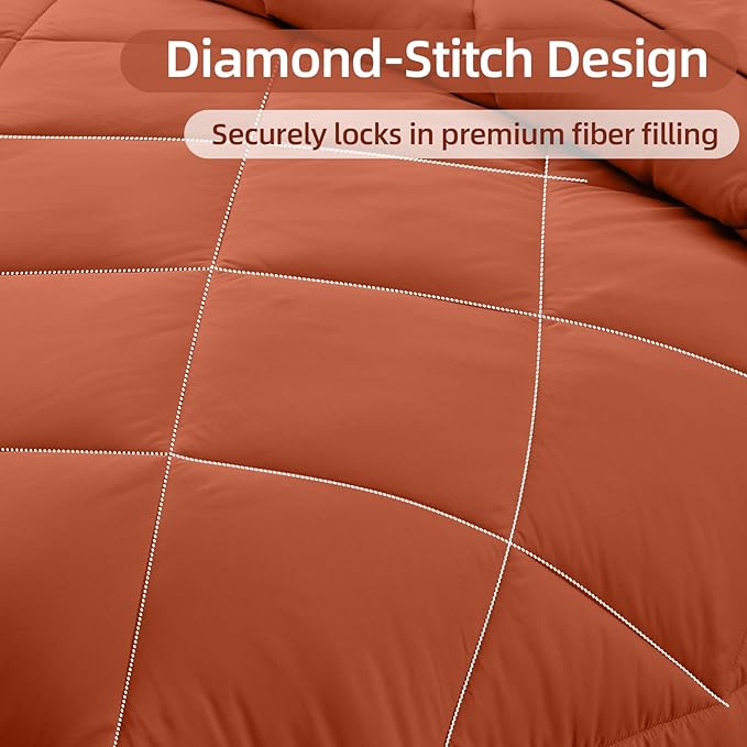FUANNA 7 Pieces King Size Comforter Set, All Season Bed in a Bag King Size, Luxury Soft Bedding Sets with Comforter, Flat Sheet, Fitted Sheet, Pillowcases & Pillow Shams, Burnt Orange