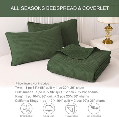 Exclusivo Mezcla Twin Size Quilt Set - Olive Green Quilts Bedding Set with 1 Pillow Shams, Modern Bedspread with Striped Pattern, Soft Lightweight Bedspreads Coverlets for All Seasons