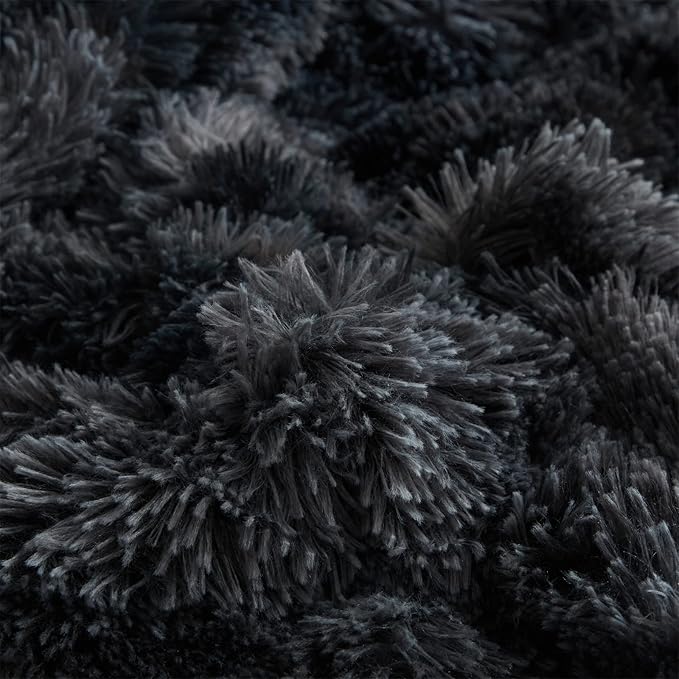 Wajade Faux Fur Plush Tie Dye Black Comforter Set Fluffy Fuzzy Shaggy Bedding Set - 3PC Full Size Microfiber Soft Warm Quilt Set
