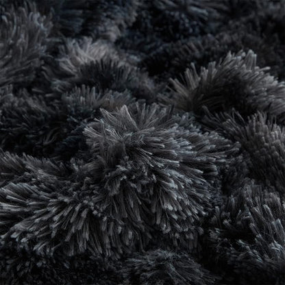 Wajade Faux Fur Plush Tie Dye Black Comforter Set Fluffy Fuzzy Shaggy Bedding Set - 3PC Full Size Microfiber Soft Warm Quilt Set