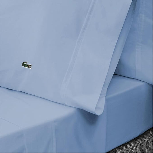 Lacoste 100% Cotton Percale 4-Piece Sheet Set – Cool, Crisp, Matte, and Durable, Oeko-Tex Certified – Solid, Allure Blue, Standard King