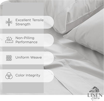 Linen Home 100% Cotton Percale Sheet Set Pack of 2, Queen Size, Silver, Deep Pocket, 8 Pieces Set - 2 Flat, 2 Deep Pocket Fitted Sheet and 4 Pillowcases, Crisp Cool and Strong Bed Linen