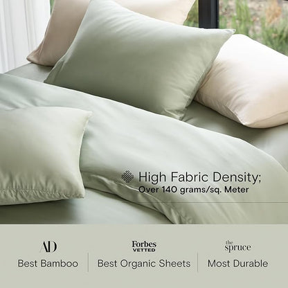 DOZ Sheet Set, 100% Viscose derived from Bamboo, Organically Grown, Buttery Soft, Cooling Sheets, High GSM, Deep Pockets - 4 Piece - 2 Pillowcases 1 Fitted 1 Top Sheet (Sage, Cal King)