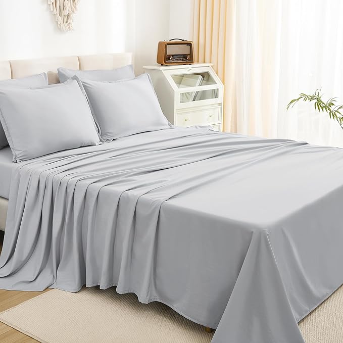 Litanika Queen Comforter Set Light Grey - 7 Pieces Bed in a Bag Queen Bedding Comforter Sets, Solid Lightweight Bed Set with Comforter, Sheets, Pillowcases & Shams