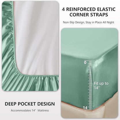 CozyLux Satin Sheets King Size Sheet Set - 4 Piece Silky King Sheets, Luxury Aqua King Bed Set with Smooth and Soft Microfiber, Includes 1 Fitted Sheet, 1 Flat Sheet and 2 Pillowcases