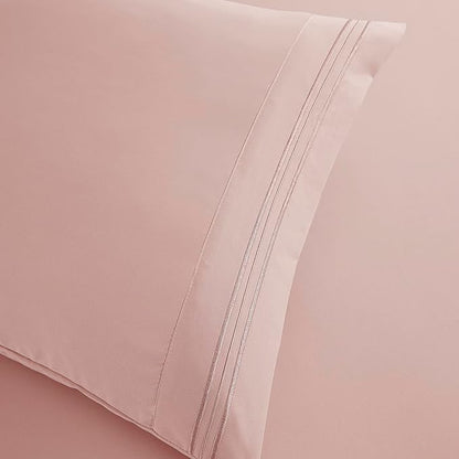 Clara Clark Bed Sheets, Premier 1800 Series Bed Sheet Set, Deep Pocket, Wrinkle, Fade, Stain Resistant, Luxury Soft Bedding Sheets & Pillowcases, Split King, Pink Beige