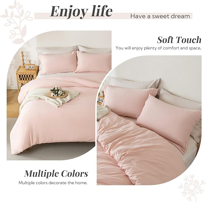 MILDLY Super Soft Duvet Cover 2pcs - 100% Washed Microfiber Light Pink Comforter Cover Set with Zipper Closure & Corner Ties (No Comforter)