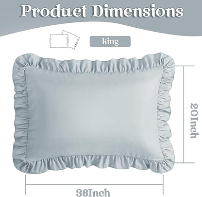 KKJIAF Ruffle Pillow Cases King Size Set of 2, Ruffled Pillow Covers with Envelope Closure, Wrinkle Resistant Ruffled Pillow Shams 20" x 36", Dusty Blue