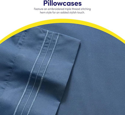 1500 Supreme Collection Twin XL Sheet Sets Denim Blue - 3 Piece Bed Sheets and Pillowcase Set for Twin XL Mattress - Extra Soft, Elastic Corner Straps, Deep Pocket Sheets, Twin XL Denim Blue