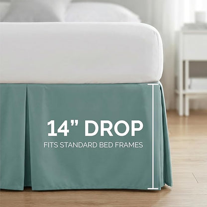 Southshore Fine Living, Inc. Twin Bed Skirt 14 Inch Drop - Pleated Dust Ruffle, Blue Bed Skirt Twin Size - Durable Microfiber, Fade Resistant, for College Dorm Room or Kids Room - Steel Blue (Teal)