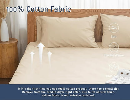 Pillow Cases, King Size Cotton Percale Weave Pillowcases, Pre-Shrunk Breathable and Hypoallergenic Pillowcases, Set of 2 (2 Piece King 20 Inch x 40 Inch, Sandshell)