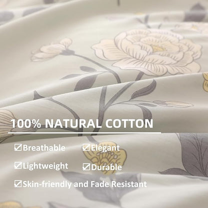 OAITE Duvet Cover Queen Size - 100% Cotton Comforter Cover Floral Duvet Cover Sets 3-PC, Breathable Duvet Cover with Zipper Closure & Corner Ties