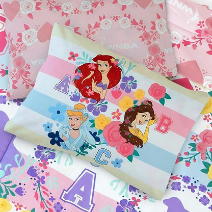 Northwest Disney Princess Full Size Comforter Set, 5 Piece Reversible Design Ultra Soft Fade Resistant Microfiber Kids Bedding Set, Officially Licensed