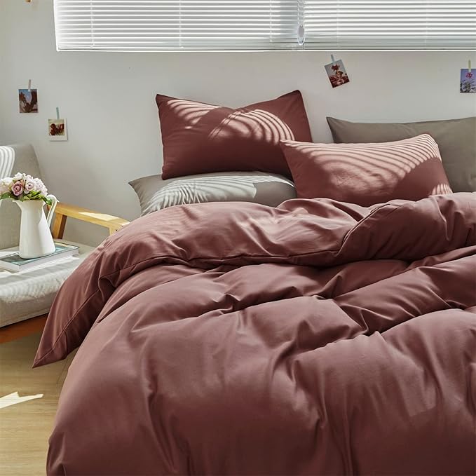 CLOTHKNOW Brick Red Full Size Comforter Set 3Pcs Rust Red Bedding Comforter Sets Women Men Soft Brownish Comforter with 2 x Pillow Cases