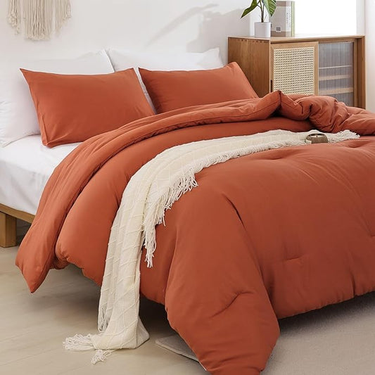ROSGONIA Oversized King Comforter 128x120, 3pcs Super King Plus (1 Burnt Orange Comforter & 2 Pillowcases Lightweight Bedding Set Quilt
