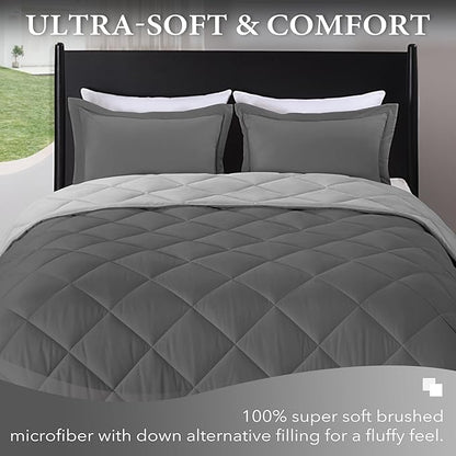 downluxe King Size Comforter Set - Charcoal and Grey King Comforter, Soft Bedding Sets for All Seasons -3 Pieces - 1 Comforter (104"x92") and 2 Pillow Shams(20"x36")