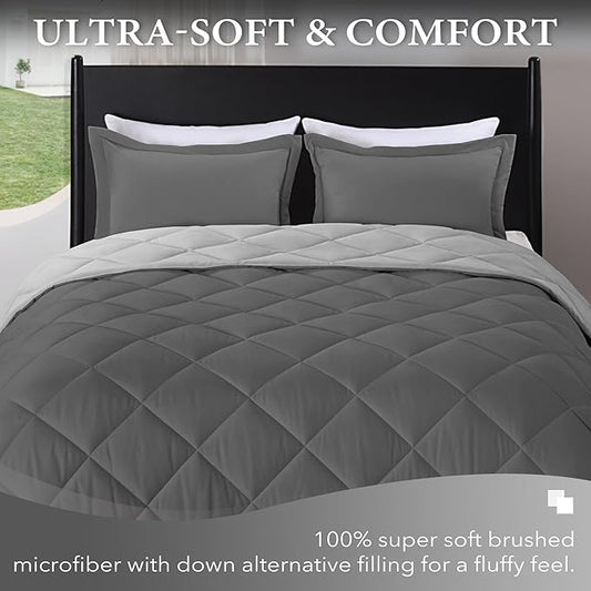 downluxe King Size Comforter Set - Charcoal and Grey King Comforter, Soft Bedding Sets for All Seasons -3 Pieces - 1 Comforter (104"x92") and 2 Pillow Shams(20"x36")