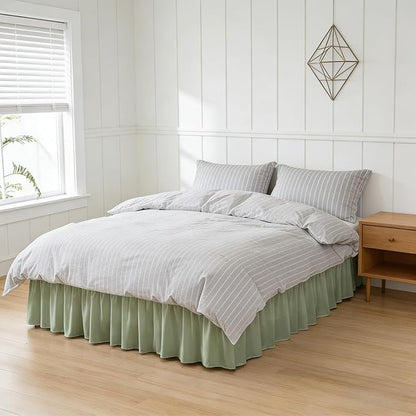 RIMELA Sage Green Bed Skirt Twin Size 15 Inch Drop, Elastic Bed Skirting for Bed Base and Frame, Bedding Dust Ruffle Easy to Install, Wrap Around Adjustable Bedskirt