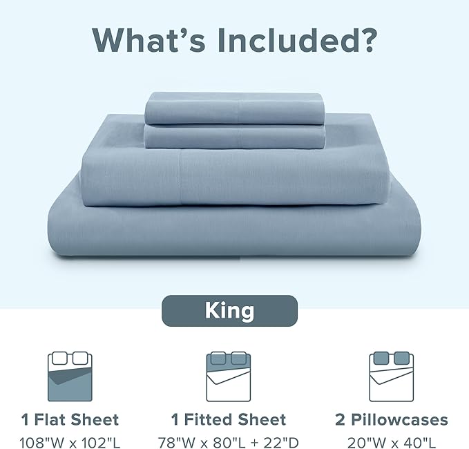 Comfort Spaces 100% Cotton Sheet Set Breathable, Lightweight, Soft with 14" Elastic Pocket Fits up to 16" Mattress, All Season Cozy Bedding, Matching Pillow Case, King Blue 4 Piece
