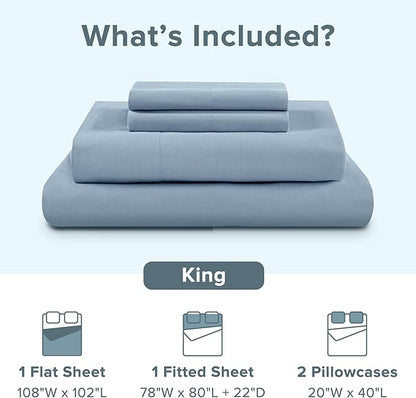 Comfort Spaces 100% Cotton Sheet Set Breathable, Lightweight, Soft with 14" Elastic Pocket Fits up to 16" Mattress, All Season Cozy Bedding, Matching Pillow Case, King Blue 4 Piece