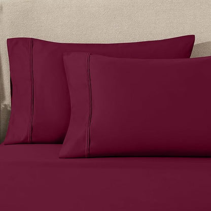 Superior 1200 Thread Count 100% Egyptian Cotton, Soft and Breathable, 2-Piece King Pillowcase Set Solid, Burgundy