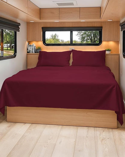 Short Queen Size 4 Piece Sheet Set - RV Short Queen, Soft, Breathable & Cooling Bed Sheets Set with Deep Pockets - Hotel Luxury Bedding for Women, Men, Kids, Teens, Boys & Girls - Oeko-Tex - Burgundy
