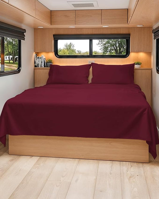 Short Queen Size 4 Piece Sheet Set - RV Short Queen, Soft, Breathable & Cooling Bed Sheets Set with Deep Pockets - Hotel Luxury Bedding for Women, Men, Kids, Teens, Boys & Girls - Oeko-Tex - Burgundy
