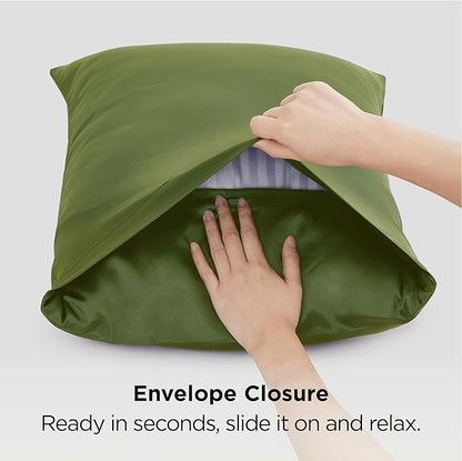 Bedsure Satin Pillowcase for Hair and Skin Queen - Moss Silky Pillowcase 2 Pack with Envelope Closure, Similar to Silk Pillow Cases, Olive Green Decor Gifts for Women Men, 20x30 Inches, 2pcs