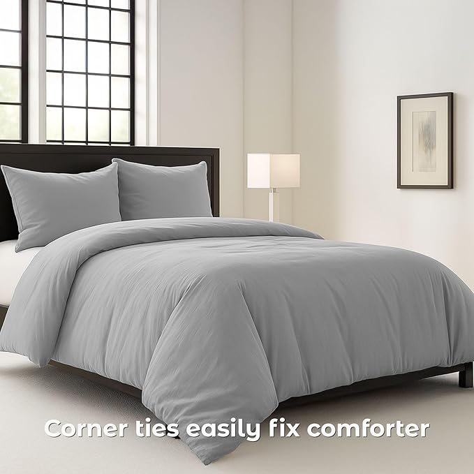 Pure Bedding Duvet Cover King Size - 3 Pieces Extra Soft Bedding Set, Includes 1 Duvet Cover 104x90 Inches with Zipper Closure & 2 Pillow Shams, Comforter Not Included, Light Grey