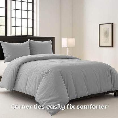Pure Bedding Duvet Cover King Size - 3 Pieces Extra Soft Bedding Set, Includes 1 Duvet Cover 104x90 Inches with Zipper Closure & 2 Pillow Shams, Comforter Not Included, Light Grey