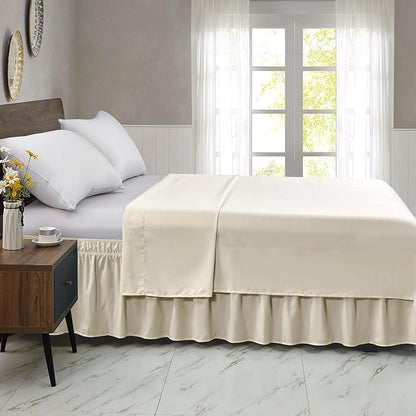 FreshCulture Queen Bed Skirt, Elastic Wrap Around Bed Skirt Queen Size, Bed Skirts for Adjustable Bed, Easy Fit with 15 Inch Drop Length, Hotel Quality Dust Ruffle for Queen Bed (Cream)