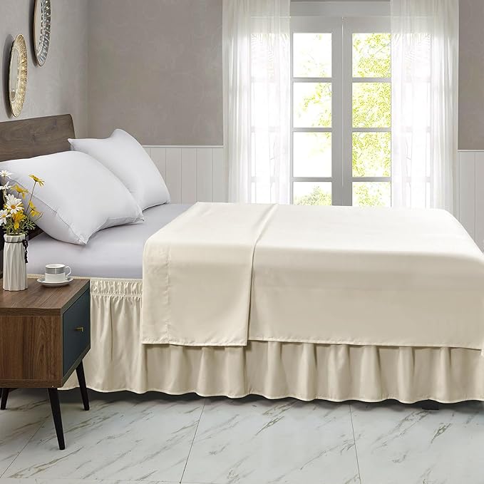 FreshCulture Queen Bed Skirt, Elastic Wrap Around Bed Skirt Queen Size, Bed Skirts for Adjustable Bed, Easy Fit with 22 Inch Drop Length, Hotel Quality Dust Ruffle for Queen Bed (Cream)