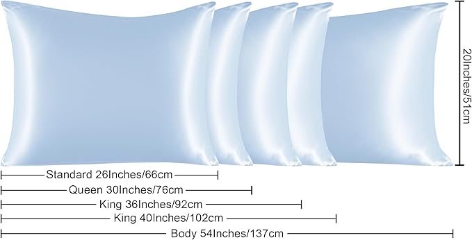 NTBAY Satin Body Pillowcase for Hair and Skin, Luxurious and Silky Pillow case with Envelope Closure, 20x54 Inches, Aqua