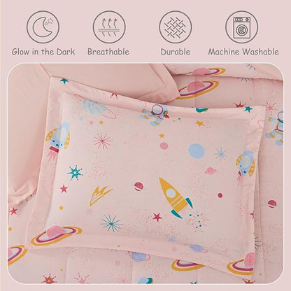 Twin Comforter Set for Girls - 3 Pieces Space Twin XL Bedding Set with 1 Comforter, 1 Decor Pillow, 1 Pillow Sham