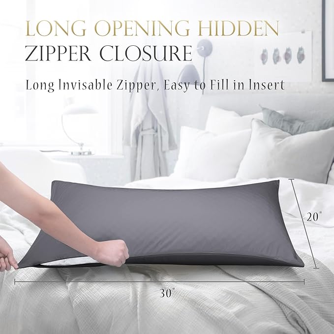 Cooling Side Sleeper Pillow Cases Queen Size Set of 2 - Curved Rayon Derived from Bamboo Pillowcase Cover- Breathable Silky Soft Pillowcase for Hot Sleepers Hair and Skin 20 * 30 Inches Dark Grey