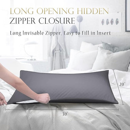 Cooling Side Sleeper Pillow Cases Queen Size Set of 2 - Curved Rayon Derived from Bamboo Pillowcase Cover- Breathable Silky Soft Pillowcase for Hot Sleepers Hair and Skin 20 * 30 Inches Dark Grey