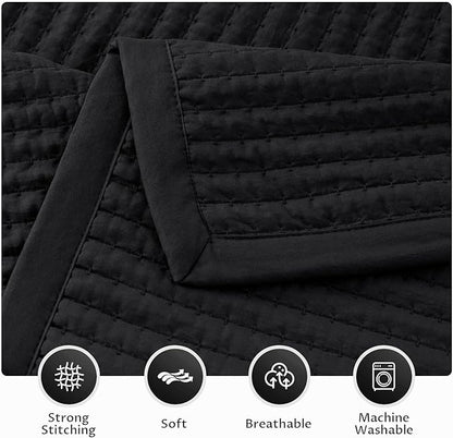 KASENTEX King XL Quilt Set 108"x98" – Soft Washed 3-Layer Lightweight Bedspread, Minimalist Nordic Design, All-Season Spring & Summer Quilt Set (1 Quilt + 2 Pillow Shams), Jet Black