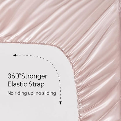 BEDELITE King Size Sheets Set, Luxury Soft Pink Satin Sheets for Hair and Skin, Similar to Silk Bed Sheets Set 4 Pieces with 1 Deep Pocket Fitted Sheet, 1 Flat Sheet, and 2 Pillowcases