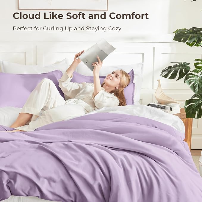 Litanika Lavender Purple Comforter King Size, 3 Pieces Lightweight Solid Bedding Comforter Set, All Season Fluffy Bed Set (104x90In Comforter & 2 Pillowcases)