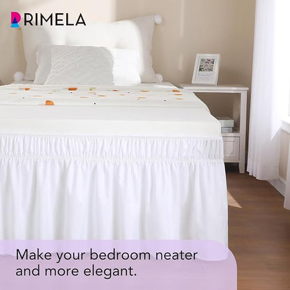 RIMELA White Bed Skirt Twin Size 15 Inch Drop, Elastic Bed Skirting for Adjustable Bed Base & Frame, Bedding Dust Ruffle Easy to Install, Lightweight Wrap Around Bedskirt