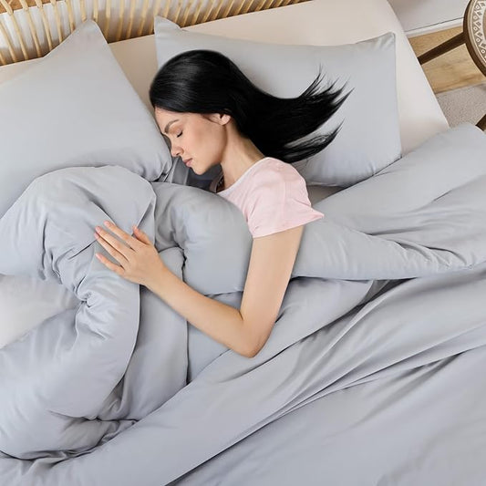 ROSGONIA Comforter Full Size for Girls Boys Teens Light Grey, 3pcs(1 Boho Grey Comforter & 2 Pillowcases) Lightweight Soft Dorm Bedding for All Season