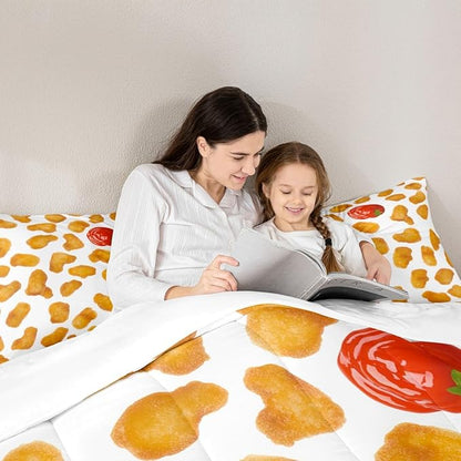 Erosebridal Chicken Nuggets Fried Comforter Set for Kids Boys Girls Teens Adult Food Bedding Set Queen Size Funny Food Down Comforter Men Women Duvet Set Bedroom Decor, Yellow