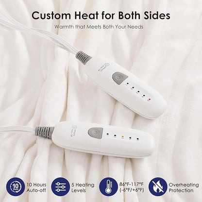 Heated Blanket Full Electric Blanket 72X84in - Fast Heating Blanket for Adults Ultra Soft Flannel Blankets with 5 Heat Levels & 10 Hrs Timer, Machine Washable, Bed Warm Blanket for Winter, White