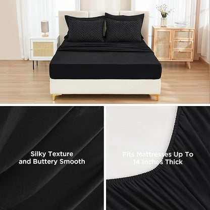 Andency Super King Comforter Set with Sheets Black - 7 Pieces Bed in a Bag Super King Boho Lightweight Fluffy Tufted Bedding Sets with Comforter, Sheets, Pillowcases & Shams